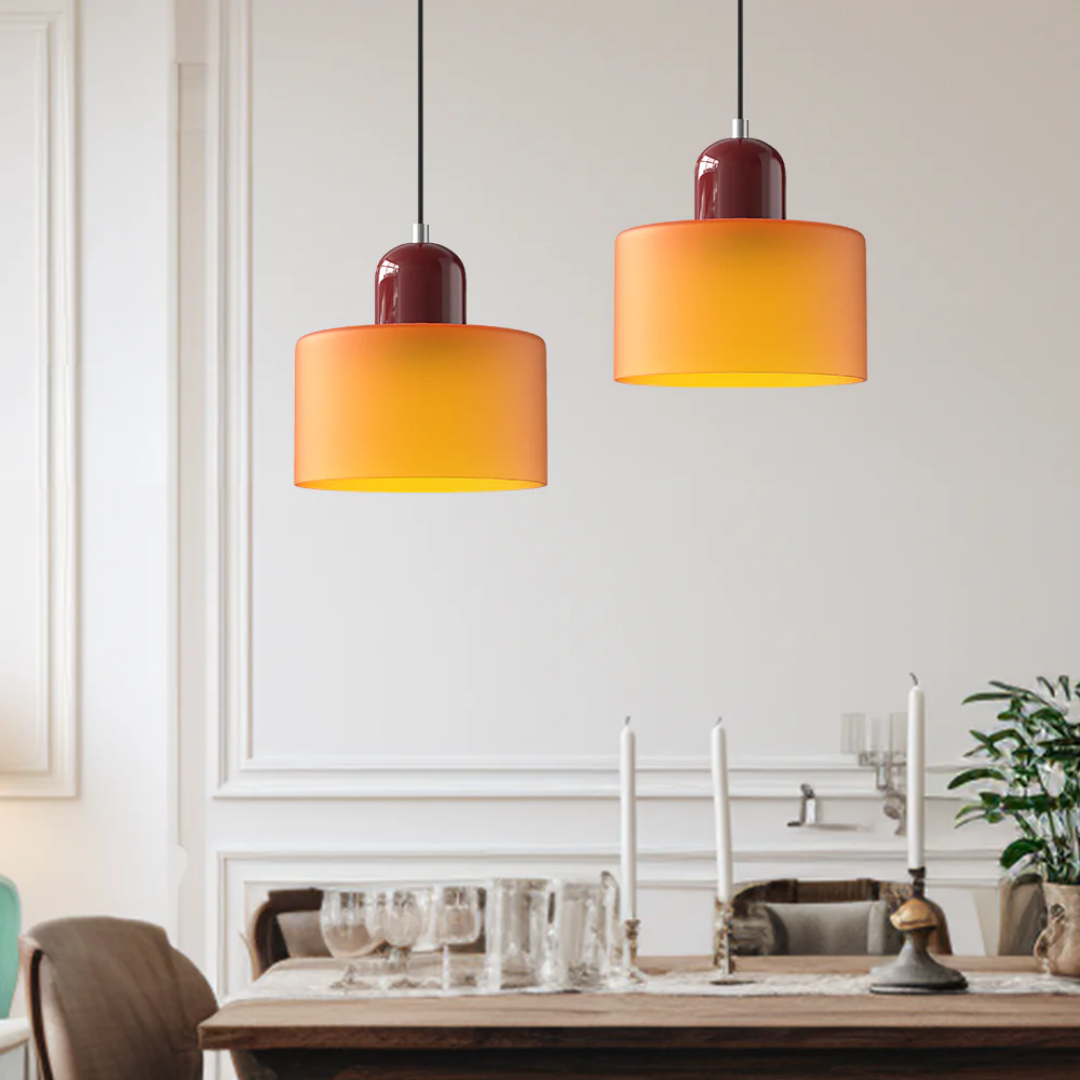 Tusa – Retro hänglampa med orange glaskupa & grön ovandel