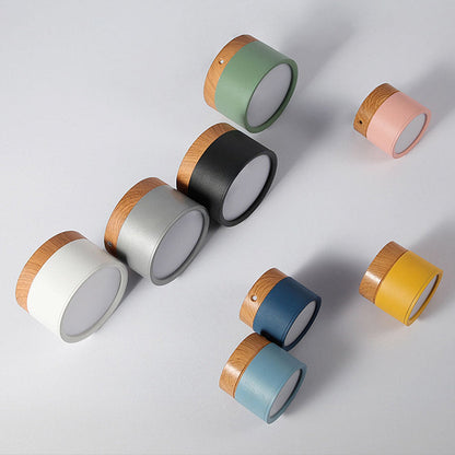 Wood And Metal Ceiling Lamp – Small Cylindrical Modern Accent Design