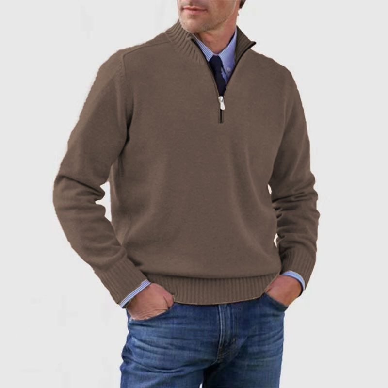 Herren Strick Pullover mit Viertelreißverschluss | Stehkragen