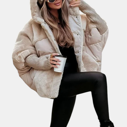 Gabriela - Jachetă Puffer Oversized cu Glugă și Patchwork