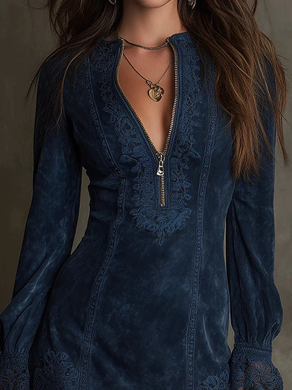 Deliane | Figure-Hugging Suede Dress with Delicate Lace