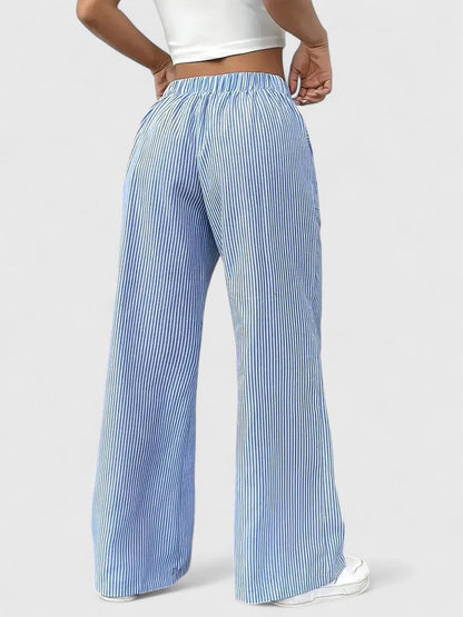 Rosie | Striped Drawstring Wide Leg Pants