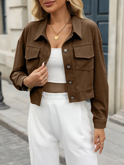 Veste Courte En Velours Côtelé Femme – Style Décontracté Automne Hiver