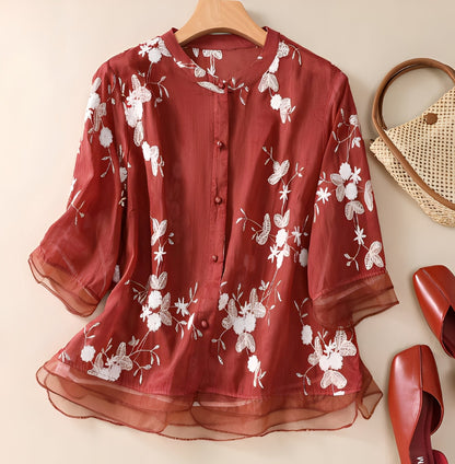 Christine - Blouse élégante avec fleurs brodées pour femmes