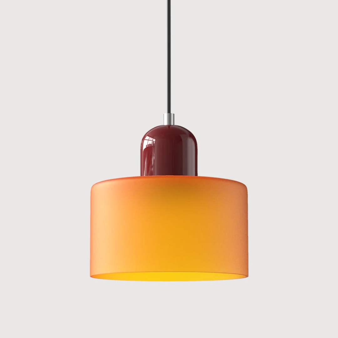 Tusa – Retro hänglampa med orange glaskupa & grön ovandel