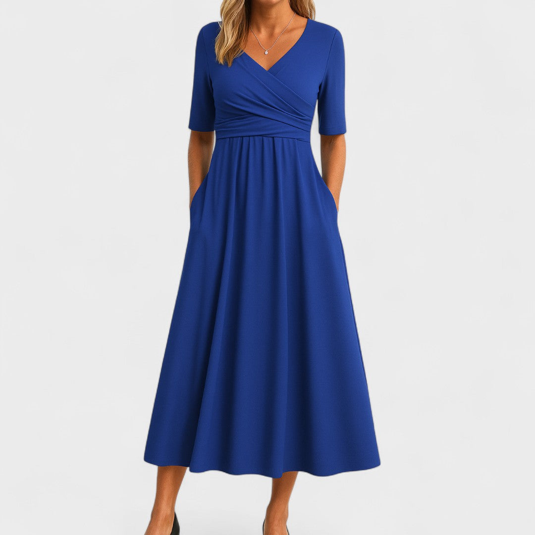 Womens V Neck Short Sleeve Maxi Dress