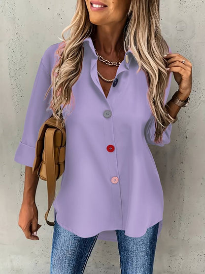 Lasangi - Camicia Casual a Maniche Lunghe Con Bottoni Multipli