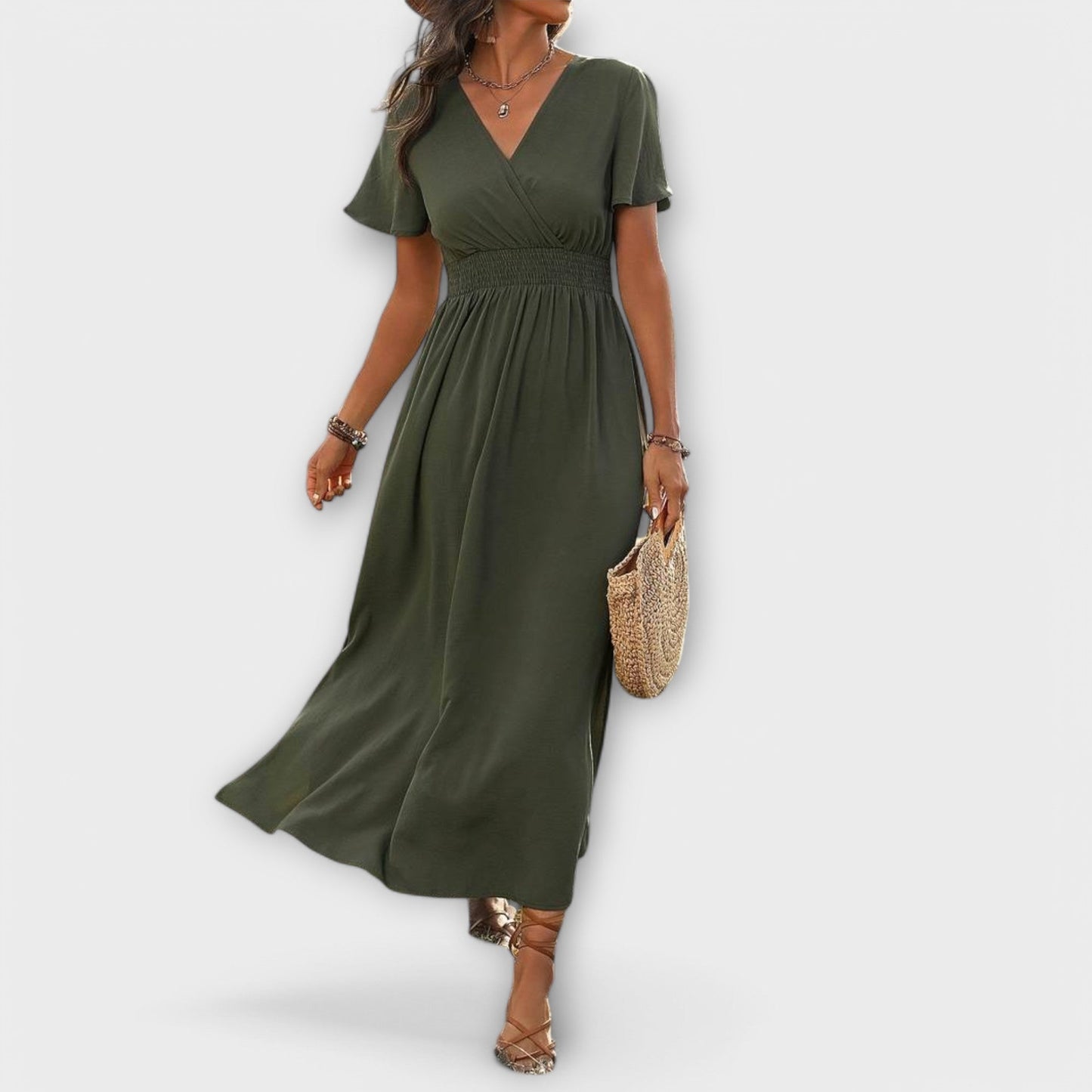 Carmen - Vestido con escote en V y mangas largas