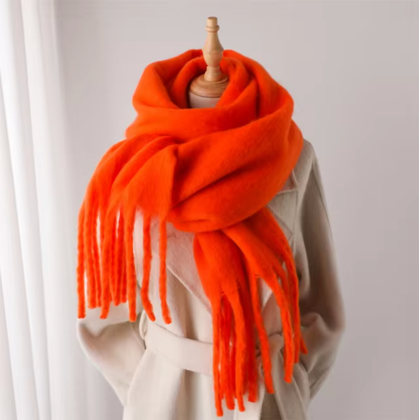 Women's Wool Mix Oversized Tassel Knit Scarf Heavyweight Chunky Wrap