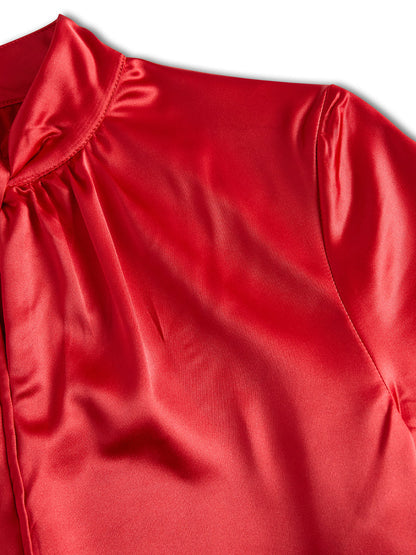 Weiße Satinbluse für Damen | Schlüssellochausschnitt