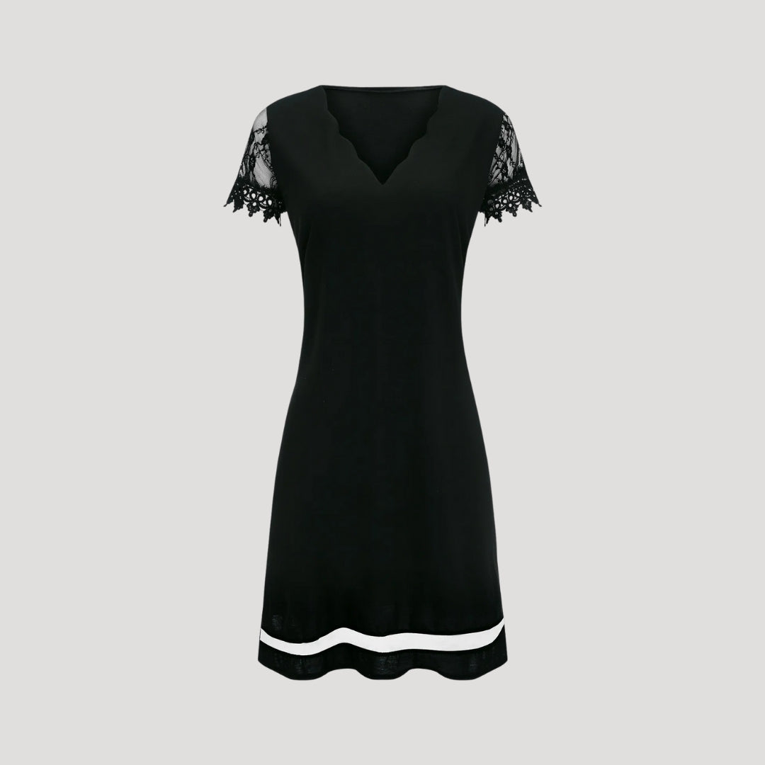 Damen-Midi-Kleid in Schwarz mit Spitzenärmeln