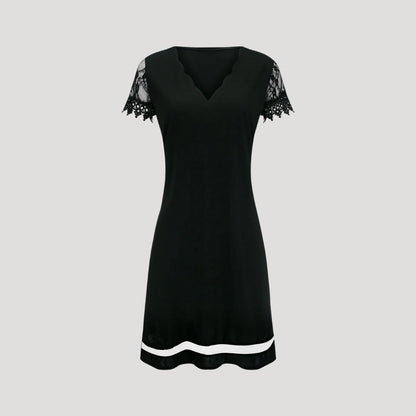 Damen-Midi-Kleid in Schwarz mit Spitzenärmeln