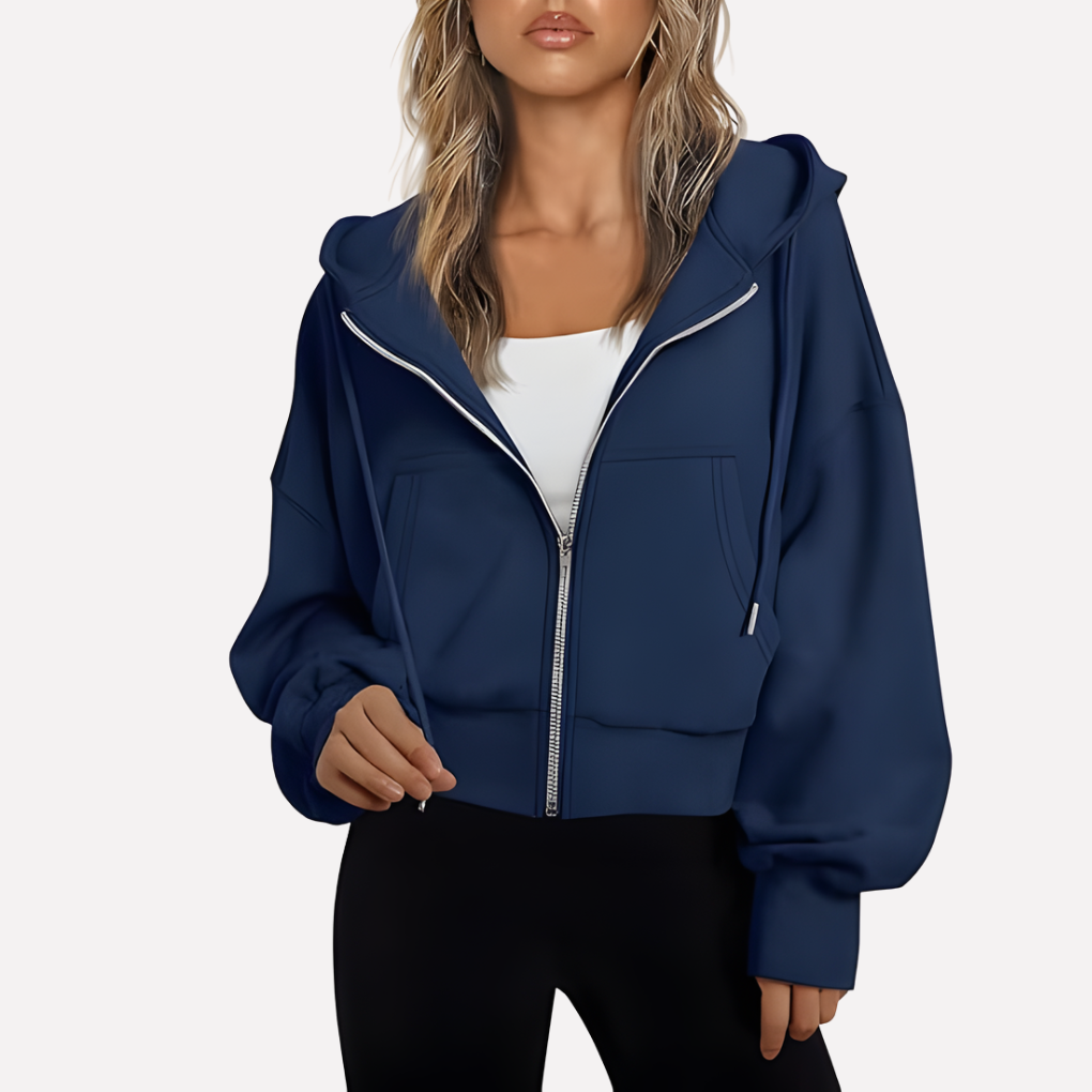 Women’s Zip Hoodie Relaxed Fit Cropped Drawstring Jacket