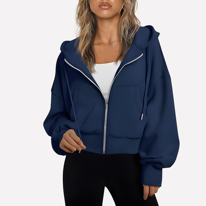 Women’s Zip Hoodie Relaxed Fit Cropped Drawstring Jacket