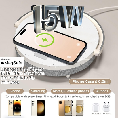 Skënladda - Luxe Wood Design Wireless Charger with LED Lamp & Bluetooth Speaker | Fast 15W Charging | Touch-Controlled Ambiance & HQ Sound - Made in Sweden with ❤️
