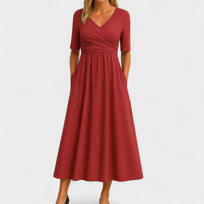 Womens V Neck Short Sleeve Maxi Dress