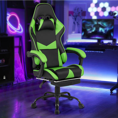 Gaming Stoel met Voetsteun en Verstelbare Rugleuning 135° – Ergonomische Bureaustoel PU Leer met Hoofd- en Lendenkussen | Restfield