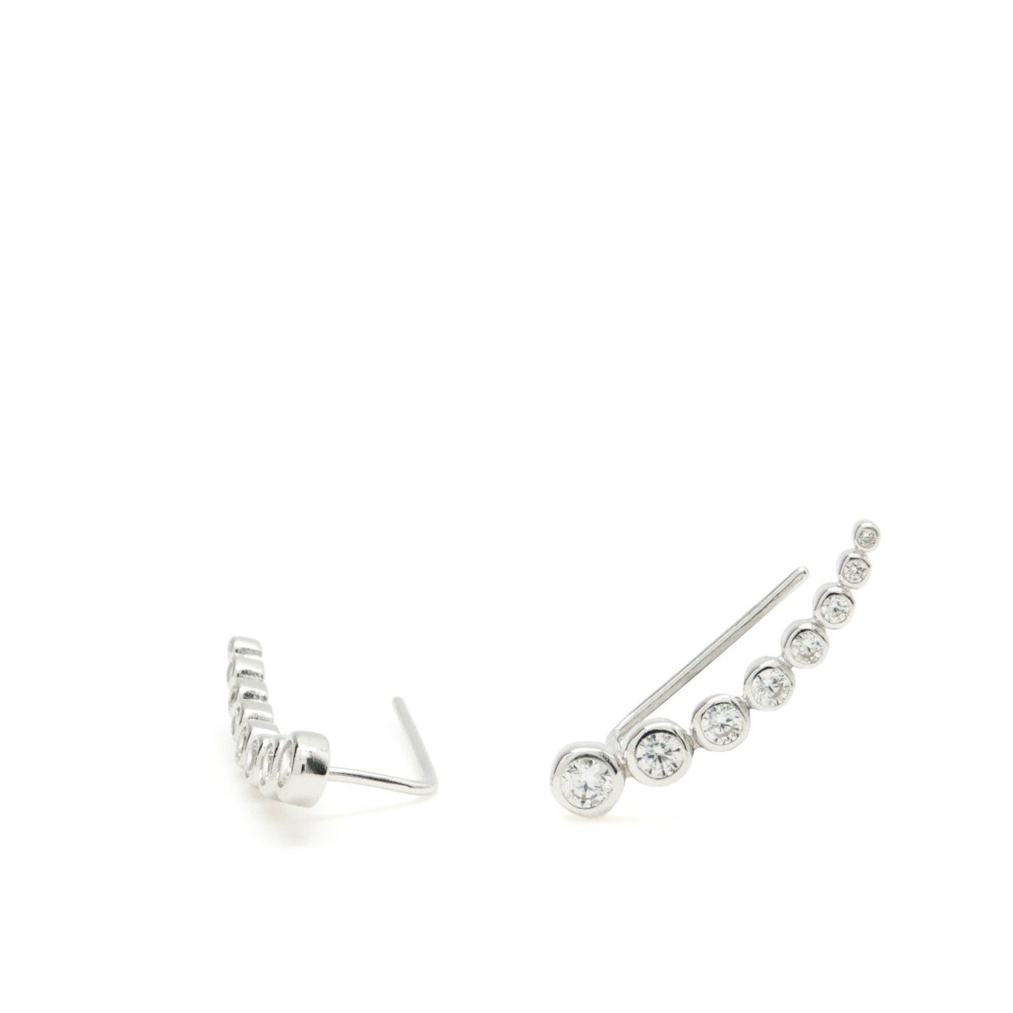 Silver climber earrings with sparkling crescent cubic zirconia