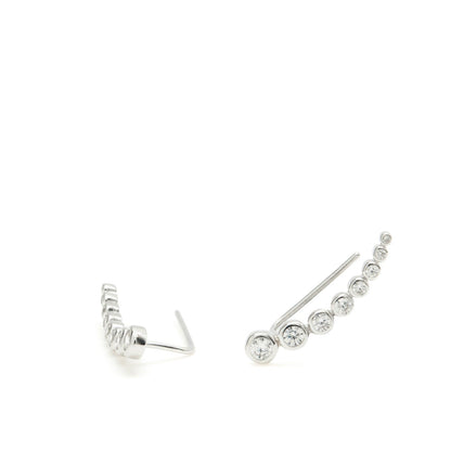 Silver climber earrings with sparkling crescent cubic zirconia