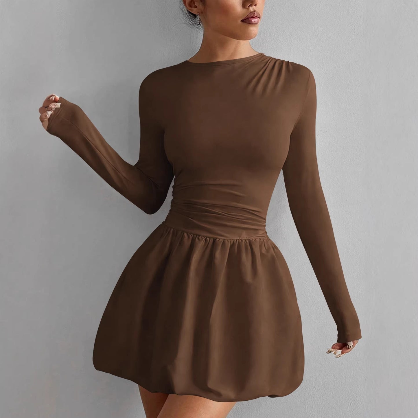 Long Sleeve Mini Dress – Elegant Fitted Waist Dress