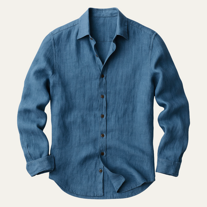 Men's Linen Long Sleeve Casual Shirt Breathable Button Down Top