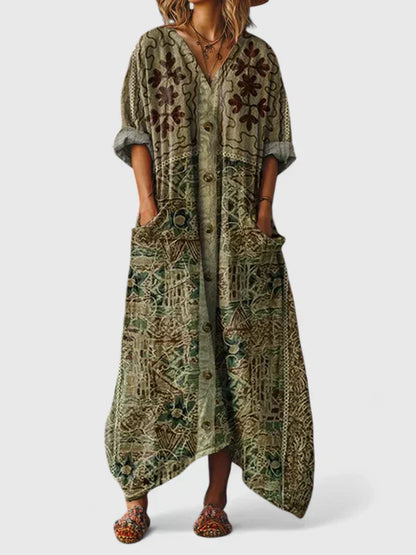 Grazelle™ - Robe Longue Fluide Imprimée Style Bohème Élégant