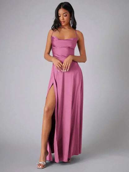 Maxi-ilta-asu - Korkea halkio - Pitkä juhlamekko - Elegantti
