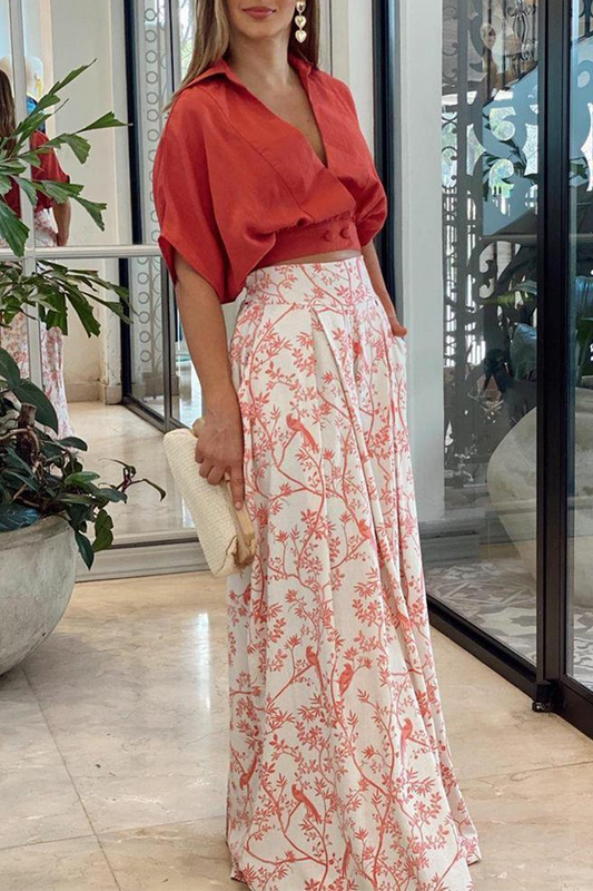 Ensemble Deux-Pièces Fleuri Femme – Haut Court Élégant et Pantalon Large