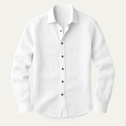 Men's Linen Long Sleeve Casual Shirt Breathable Button Down Top
