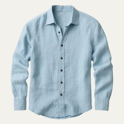 Men's Linen Long Sleeve Casual Shirt Breathable Button Down Top