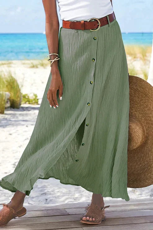 Women's Button Front Maxi Skirt High Waist Linen Look