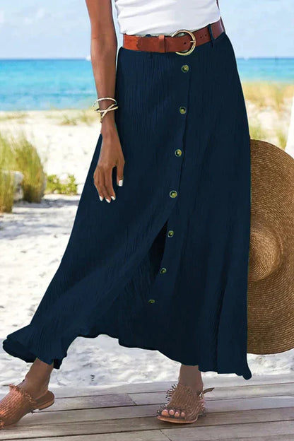 Women's Button Front Maxi Skirt High Waist Linen Look