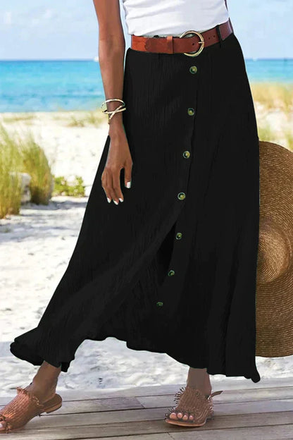 Women's Button Front Maxi Skirt High Waist Linen Look