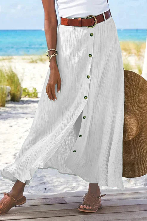 Women's Button Front Maxi Skirt High Waist Linen Look