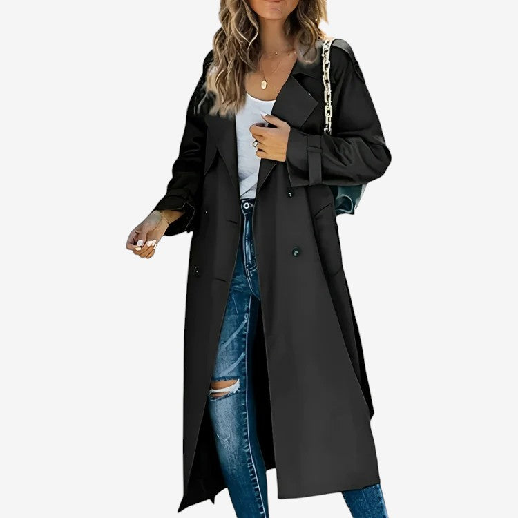 Trench-coat femme manches longues coupe ample avec col à revers