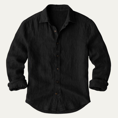 Men's Linen Long Sleeve Casual Shirt Breathable Button Down Top