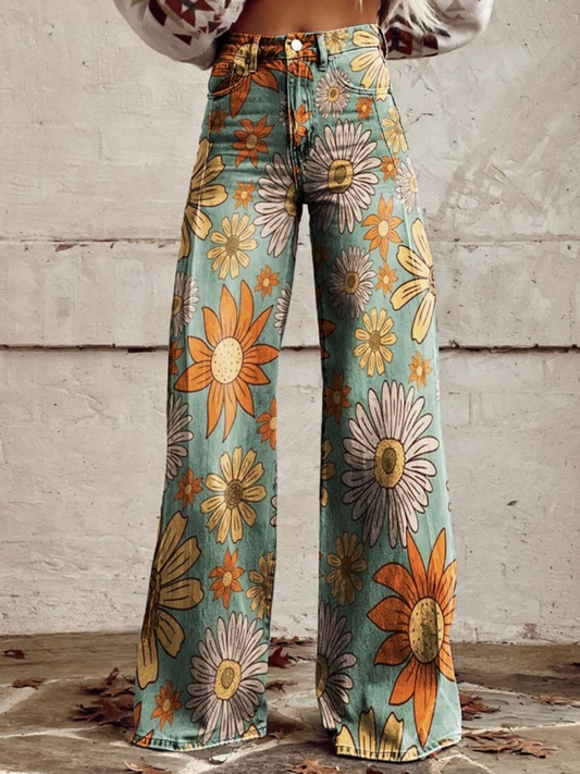 Eleanor | Wide Leg Jeans with Bold Floral Print for Women - Image 1
