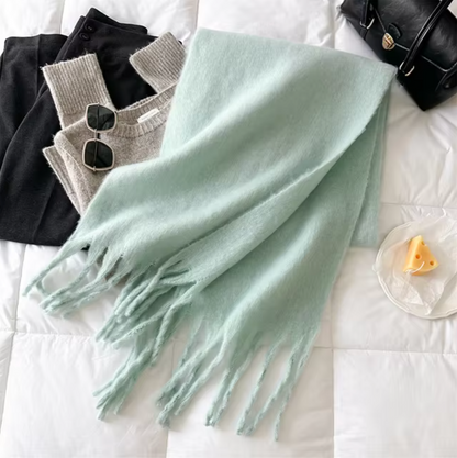 Women's Wool Mix Oversized Tassel Knit Scarf Heavyweight Chunky Wrap