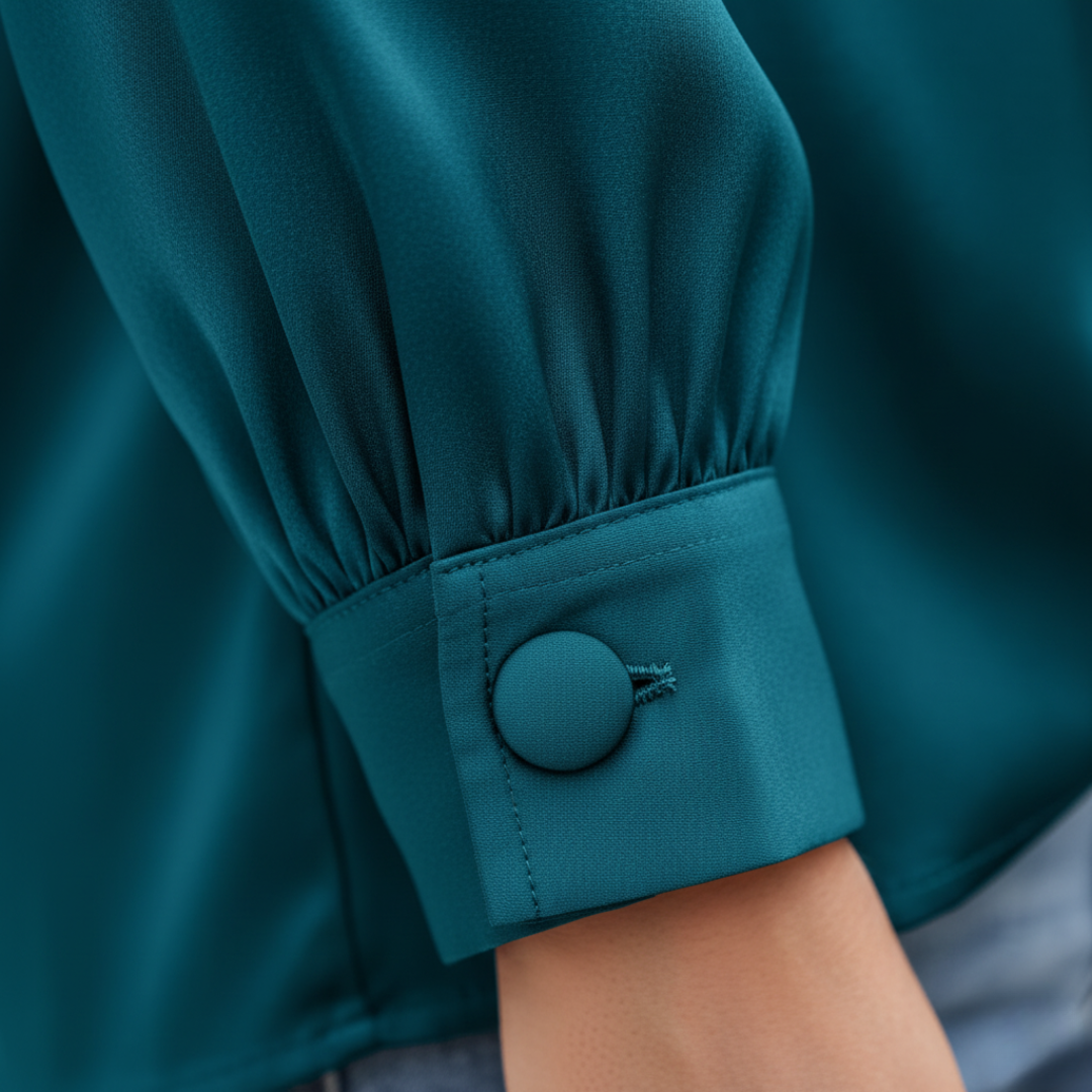 Damen Satinbluse mit V-Ausschnitt und Langarm