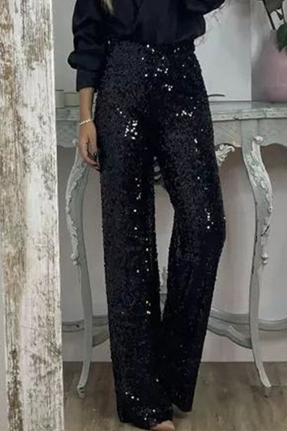 Casual Effen Pailletten Rechte Hoge Taille Speaker Effen Kleur Onderstukken