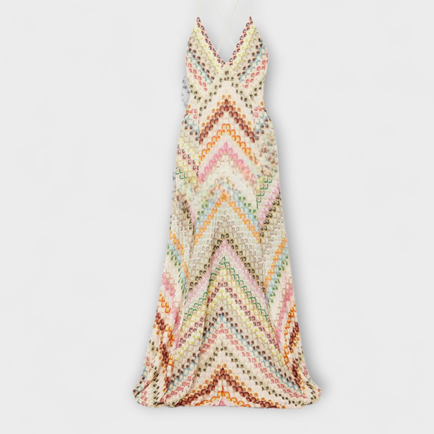 Buntes Fischgrätmuster Maxikleid – Strickkleid für Damen