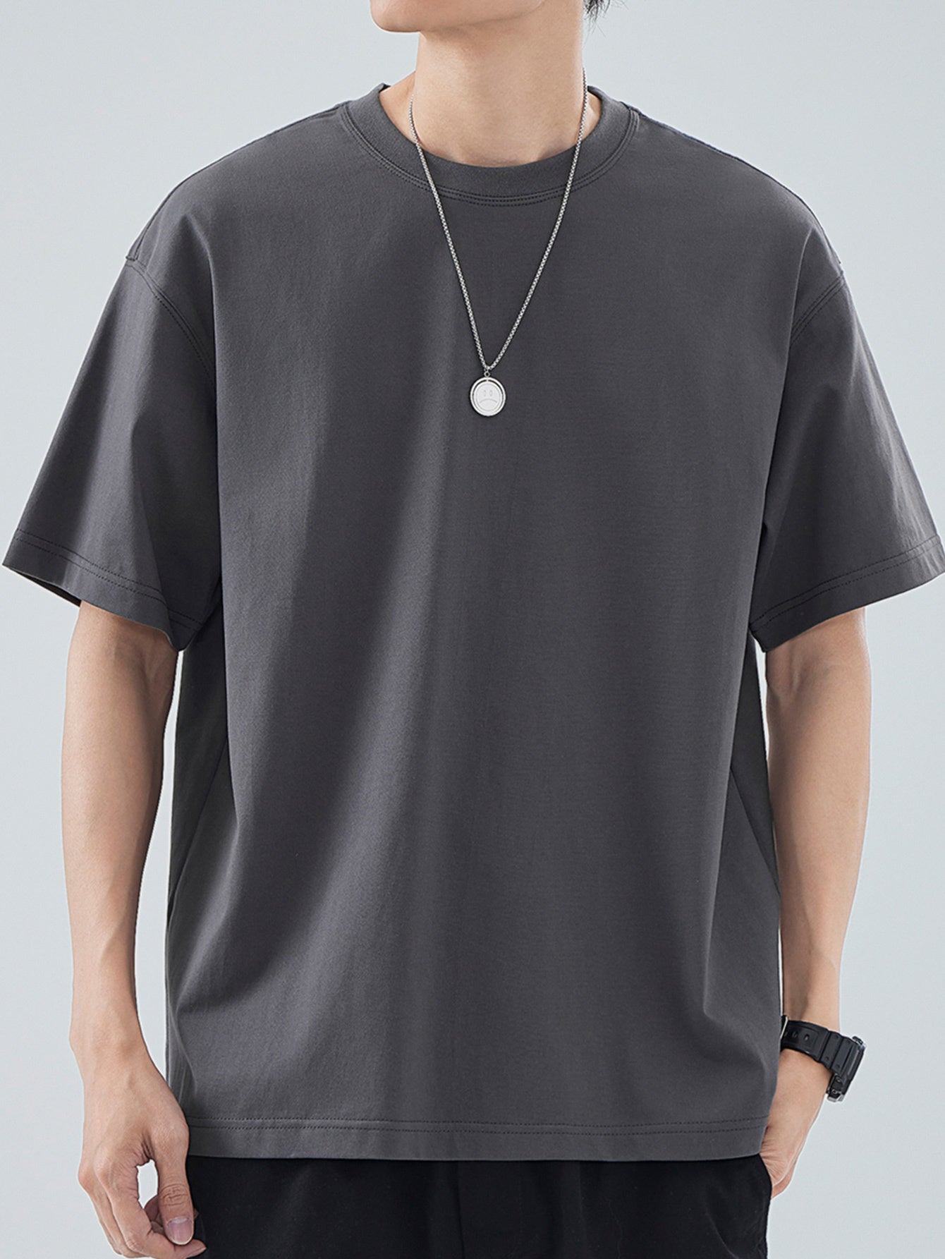 100% Cotton Printed Men's T-Shirt, Simple Comfortable Solid Color Casual Tee