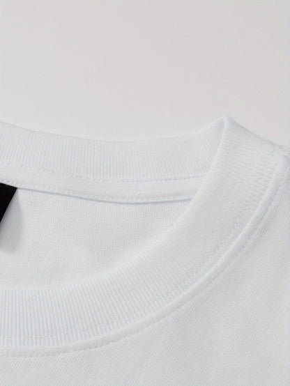100% Cotton Printed Men's T-Shirt, Simple Comfortable Solid Color Casual Tee