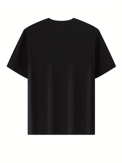 100% Cotton Printed Men's T-Shirt, Simple Comfortable Solid Color Casual Tee