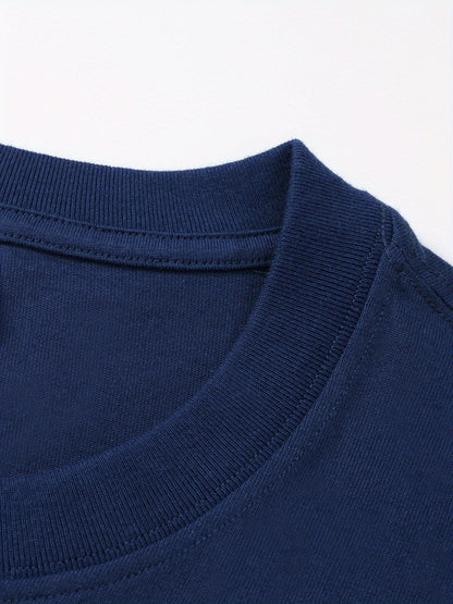 100% Cotton Printed Men's T-Shirt, Simple Comfortable Solid Color Casual Tee