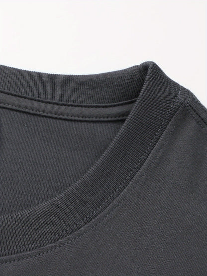 100% Cotton Printed Men's T-Shirt, Simple Comfortable Solid Color Casual Tee