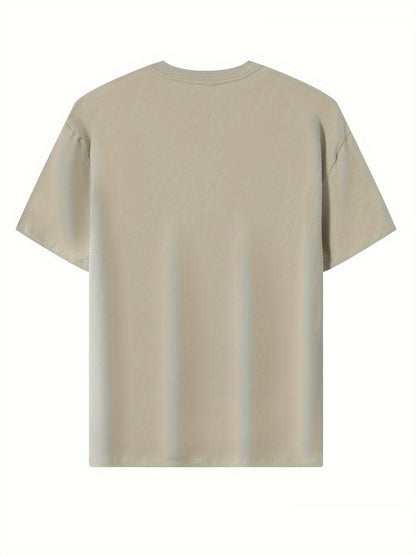 100% Cotton Printed Men's T-Shirt, Simple Comfortable Solid Color Casual Tee