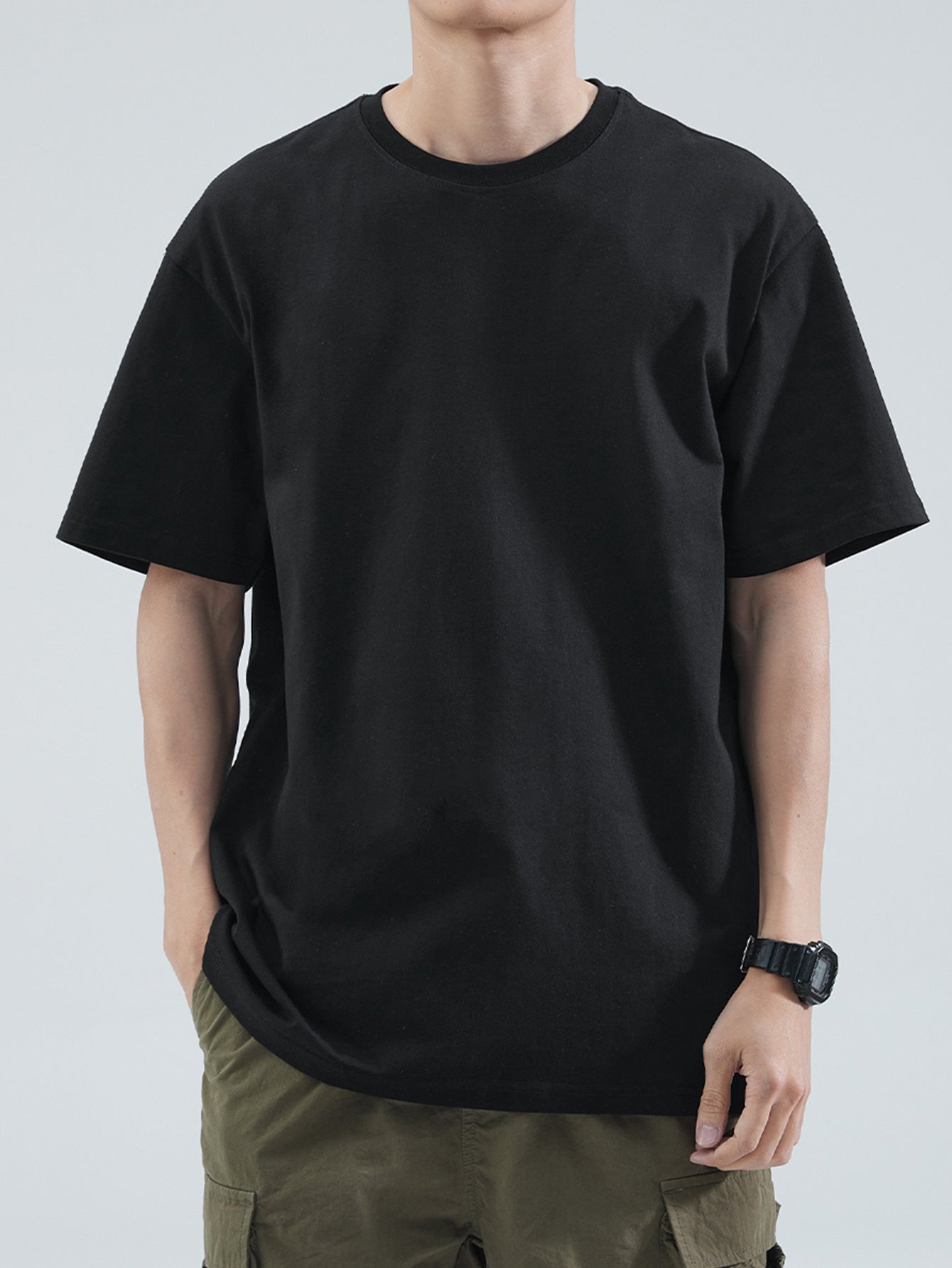 100% Cotton Printed Men's T-Shirt, Simple Comfortable Solid Color Casual Tee