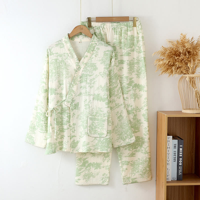 Women’s Cotton Gauze Kimono Pajama Set – Lightweight Breathable 2-Piece Loungewear