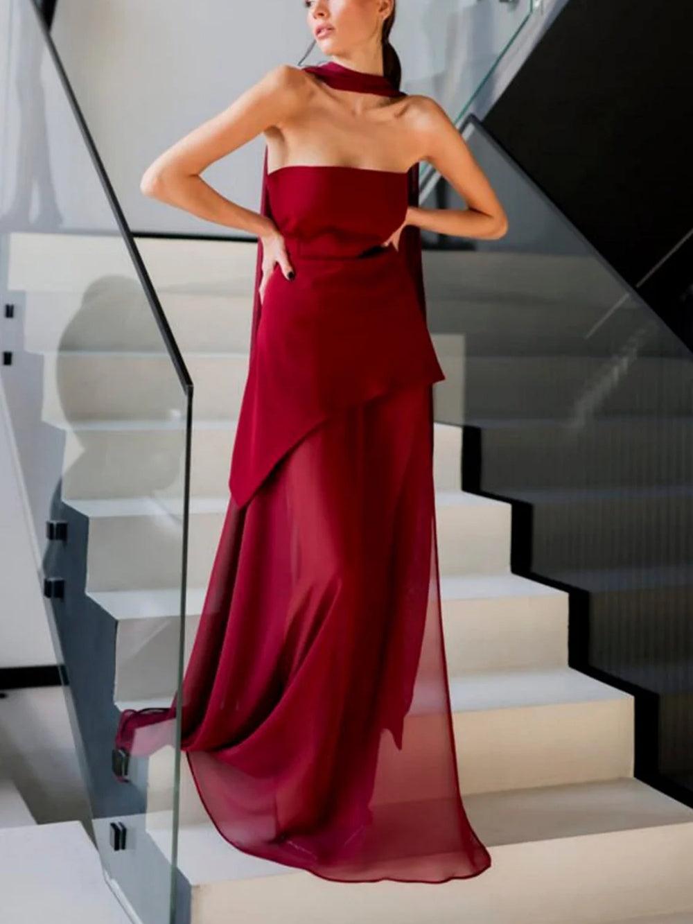 Elegant strapless one-shoulder sleeveless dress